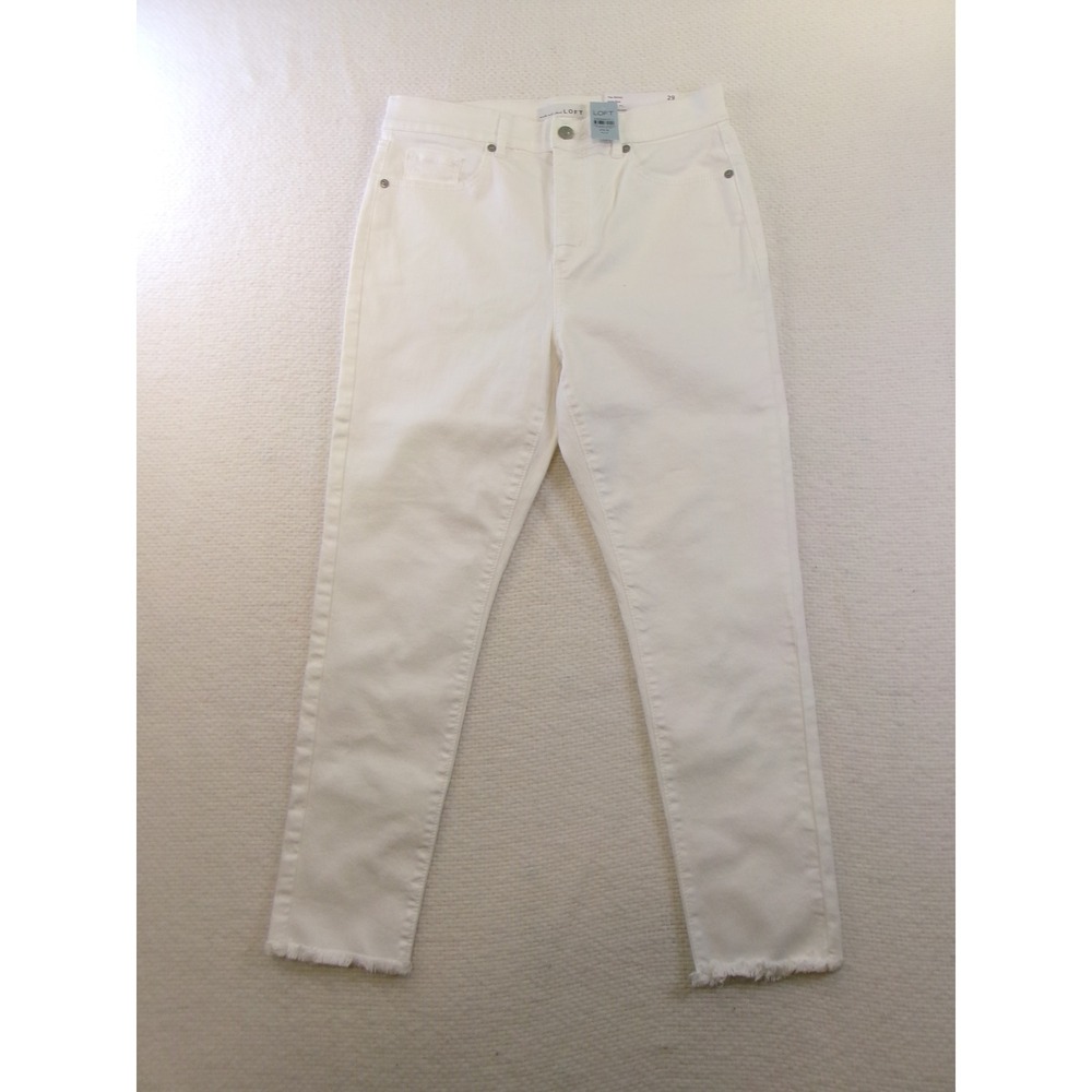 LOFT The Skinny High Rise White Jeans Raw Hem Petite 29/8 NWT